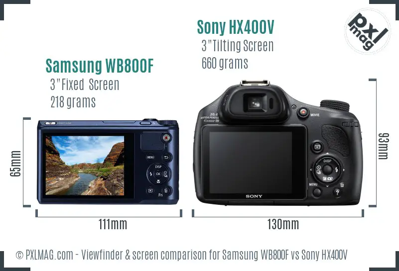 Samsung WB800F vs Sony HX400V Screen and Viewfinder comparison