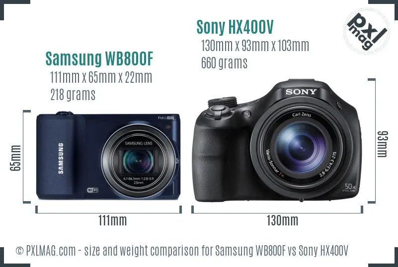 Samsung WB800F vs Sony HX400V size comparison