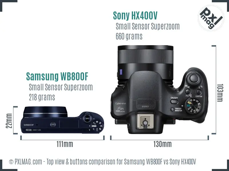 Samsung WB800F vs Sony HX400V top view buttons comparison