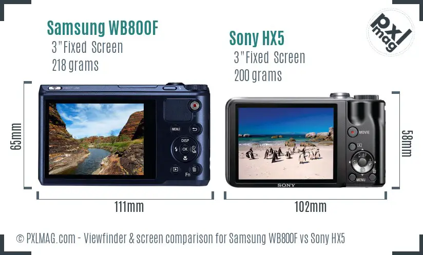 Samsung WB800F vs Sony HX5 Screen and Viewfinder comparison