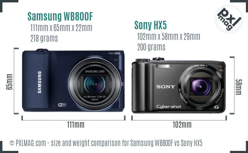 Samsung WB800F vs Sony HX5 size comparison