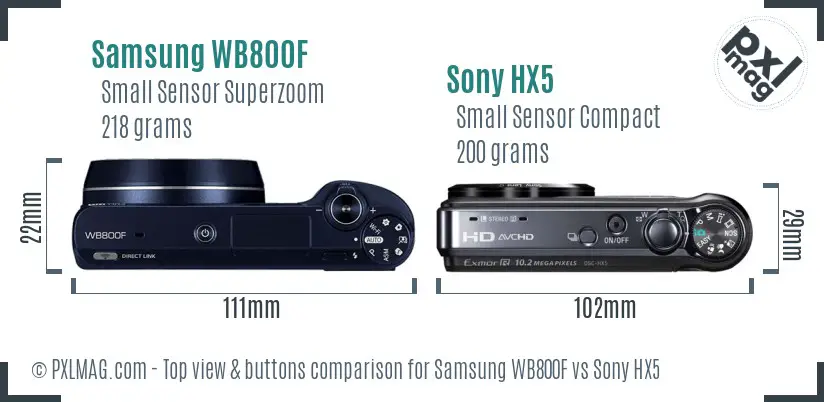 Samsung WB800F vs Sony HX5 top view buttons comparison