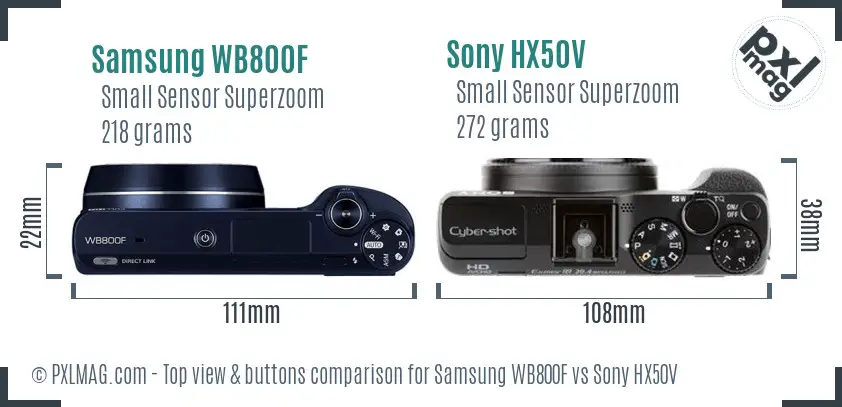Samsung WB800F vs Sony HX50V top view buttons comparison Samsung WB800F vs Sony HX50V top view buttons comparison