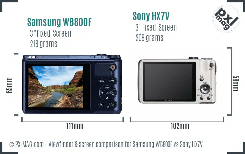 Samsung WB800F vs Sony HX7V Screen and Viewfinder comparison