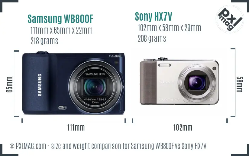 Samsung WB800F vs Sony HX7V size comparison