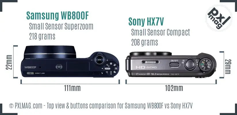 Samsung WB800F vs Sony HX7V top view buttons comparison