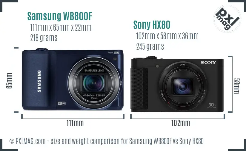 Samsung WB800F vs Sony HX80 size comparison Samsung WB800F vs Sony HX80 size comparison
