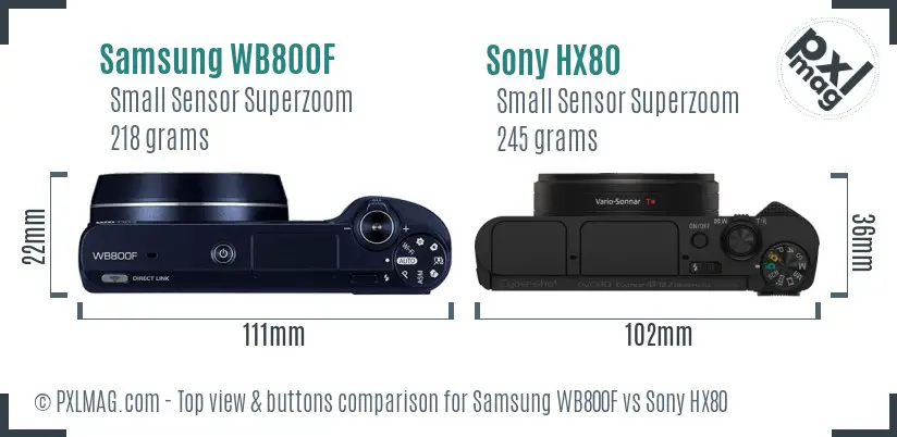 Samsung WB800F vs Sony HX80 top view buttons comparison Samsung WB800F vs Sony HX80 top view buttons comparison