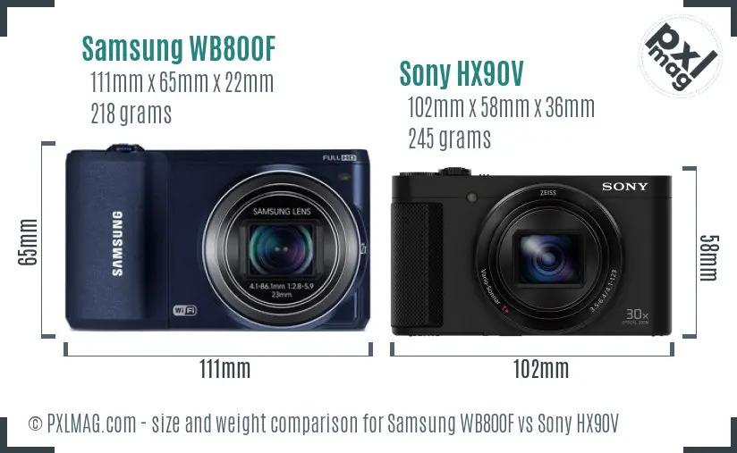 Samsung WB800F vs Sony HX90V size comparison
