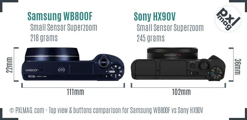 Samsung WB800F vs Sony HX90V top view buttons comparison