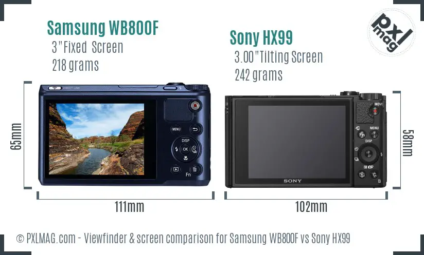 Samsung WB800F vs Sony HX99 Screen and Viewfinder comparison
