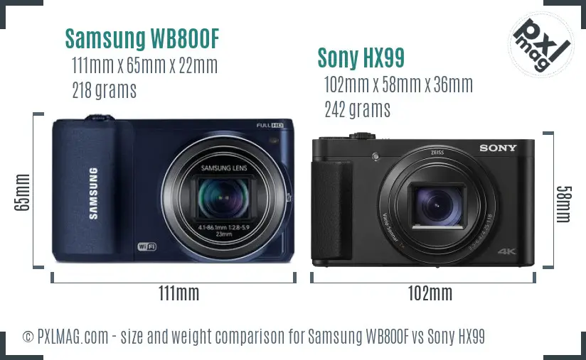 Samsung WB800F vs Sony HX99 size comparison