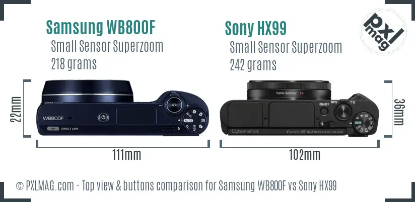 Samsung WB800F vs Sony HX99 top view buttons comparison