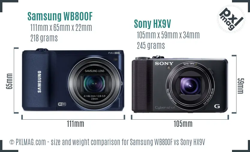 Samsung WB800F vs Sony HX9V size comparison