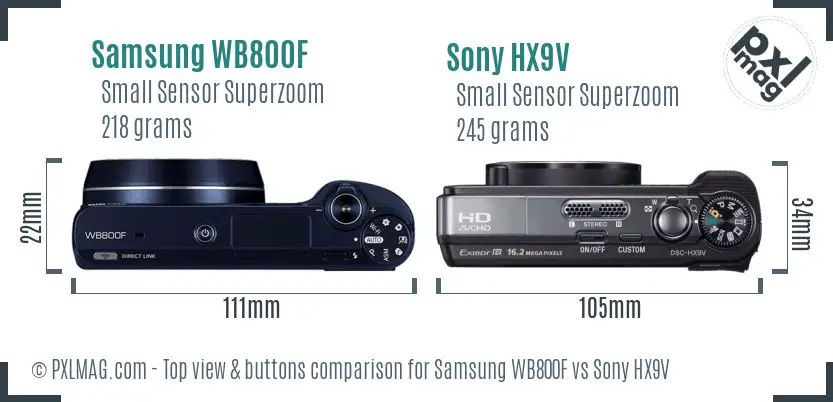 Samsung WB800F vs Sony HX9V top view buttons comparison