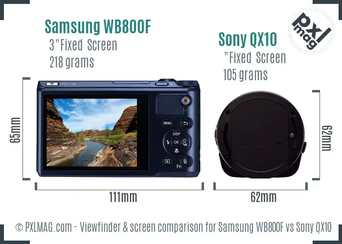 Samsung WB800F vs Sony QX10 Screen and Viewfinder comparison