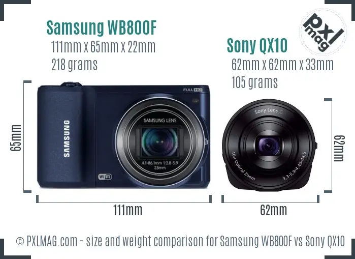 Samsung WB800F vs Sony QX10 size comparison