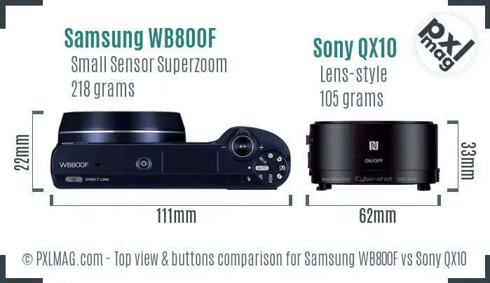 Samsung WB800F vs Sony QX10 top view buttons comparison