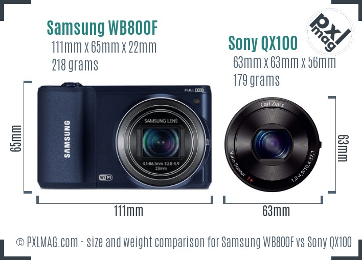 Samsung WB800F vs Sony QX100 size comparison