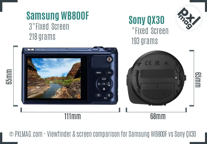 Samsung WB800F vs Sony QX30 Screen and Viewfinder comparison
