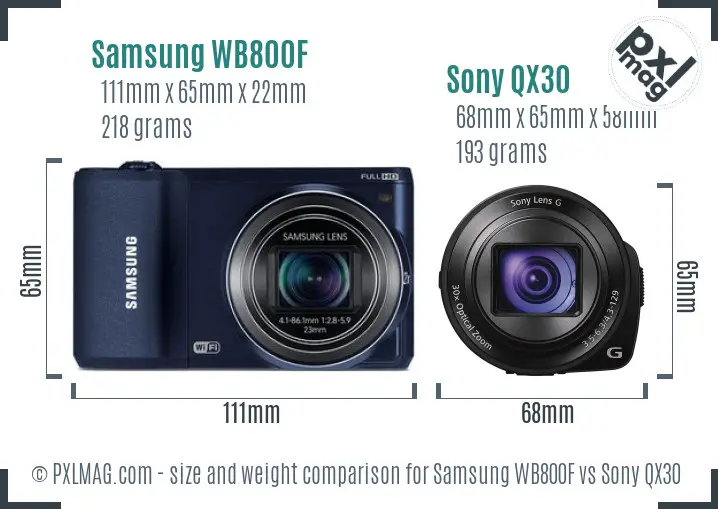 Samsung WB800F vs Sony QX30 size comparison