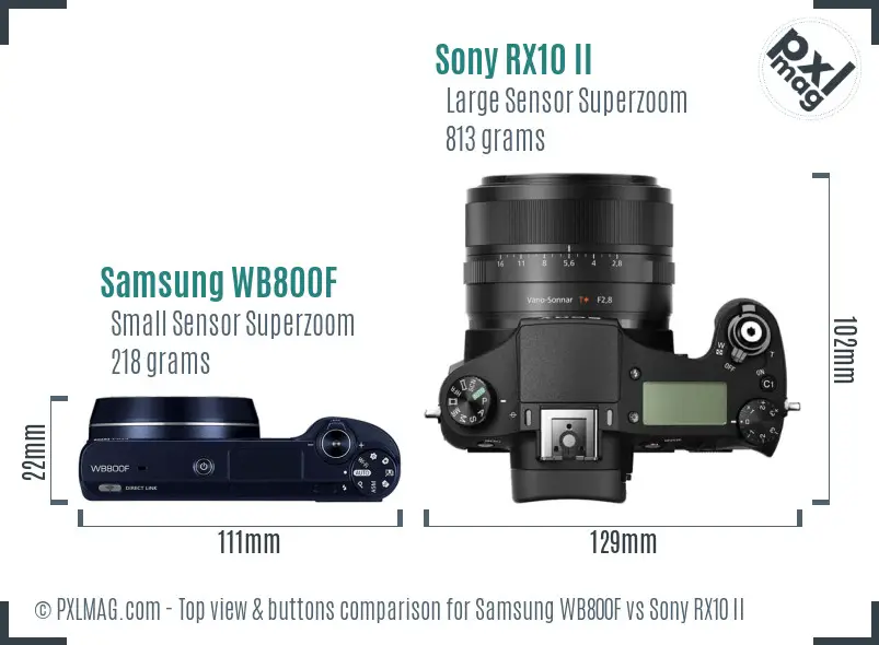 Samsung WB800F vs Sony RX10 II top view buttons comparison