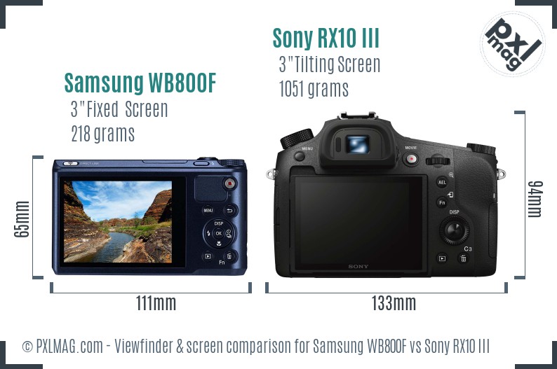 Samsung WB800F vs Sony RX10 III Screen and Viewfinder comparison