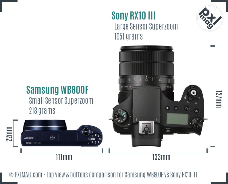 Samsung WB800F vs Sony RX10 III top view buttons comparison
