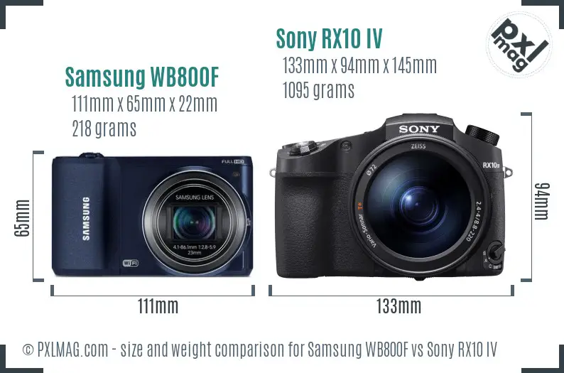 Samsung WB800F vs Sony RX10 IV size comparison