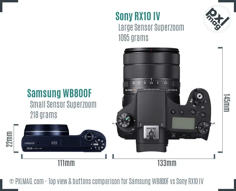 Samsung WB800F vs Sony RX10 IV top view buttons comparison