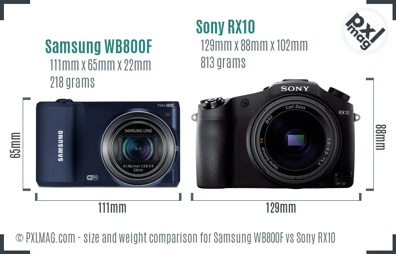 Samsung WB800F vs Sony RX10 size comparison