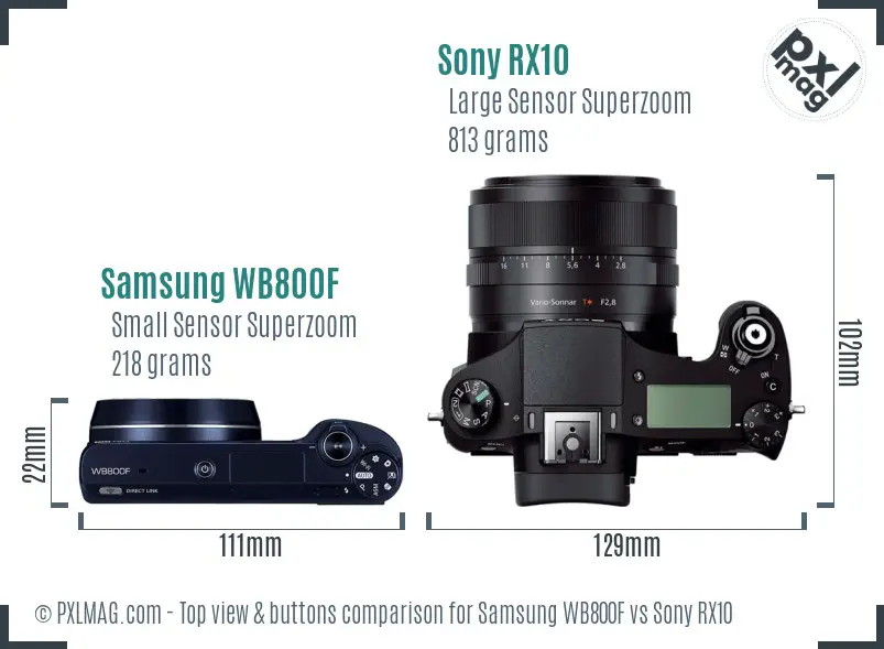 Samsung WB800F vs Sony RX10 top view buttons comparison