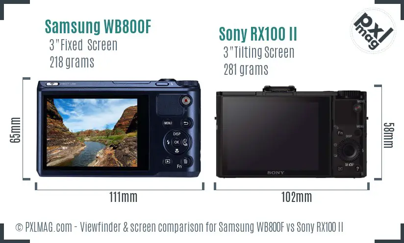 Samsung WB800F vs Sony RX100 II Screen and Viewfinder comparison