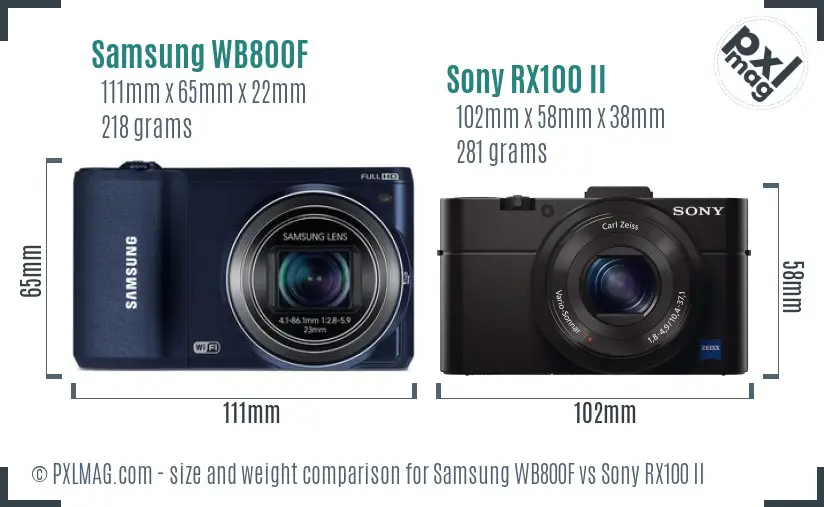 Samsung WB800F vs Sony RX100 II size comparison