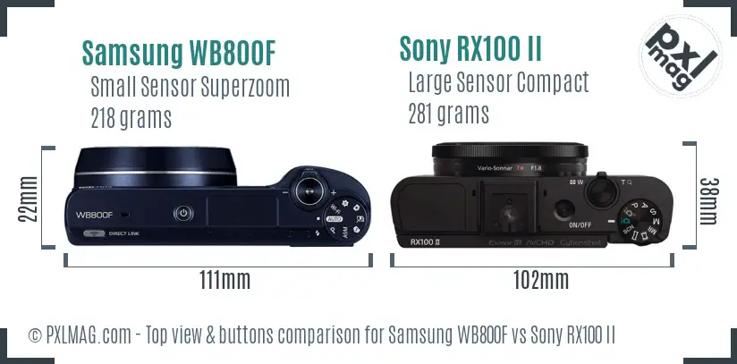 Samsung WB800F vs Sony RX100 II top view buttons comparison