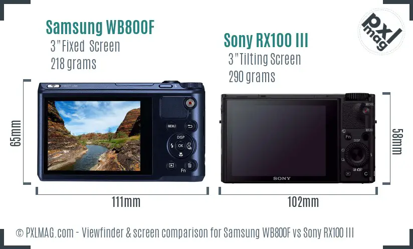 Samsung WB800F vs Sony RX100 III Screen and Viewfinder comparison