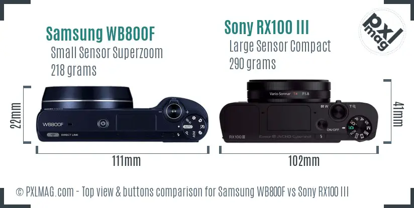 Samsung WB800F vs Sony RX100 III top view buttons comparison