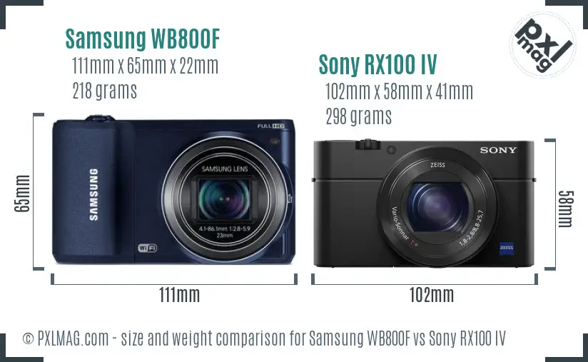 Samsung WB800F vs Sony RX100 IV size comparison