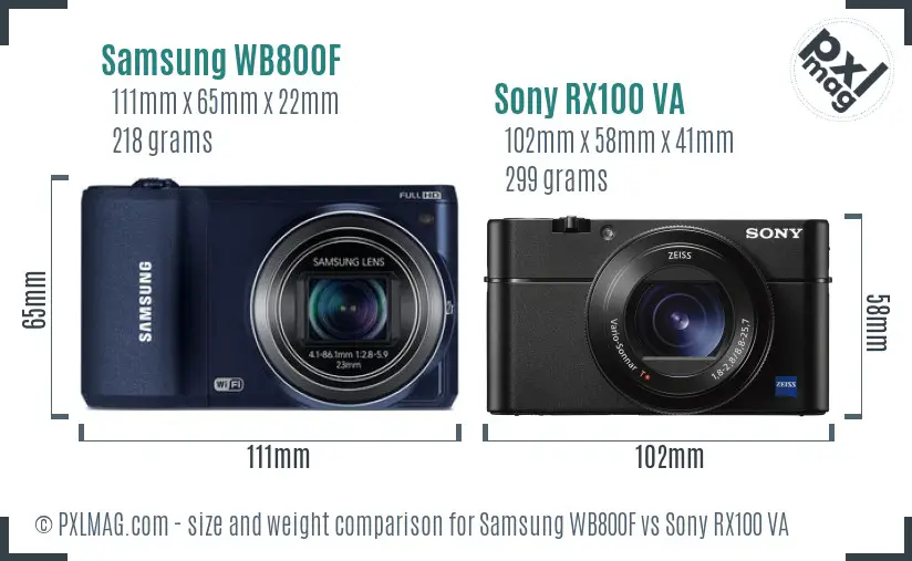 Samsung WB800F vs Sony RX100 VA size comparison