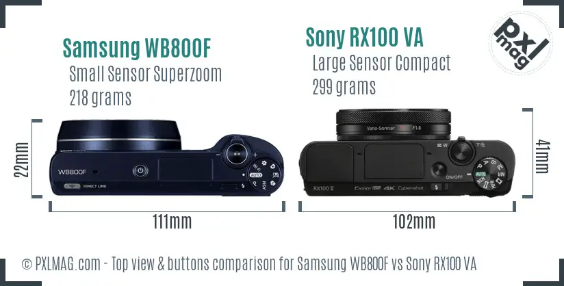 Samsung WB800F vs Sony RX100 VA top view buttons comparison