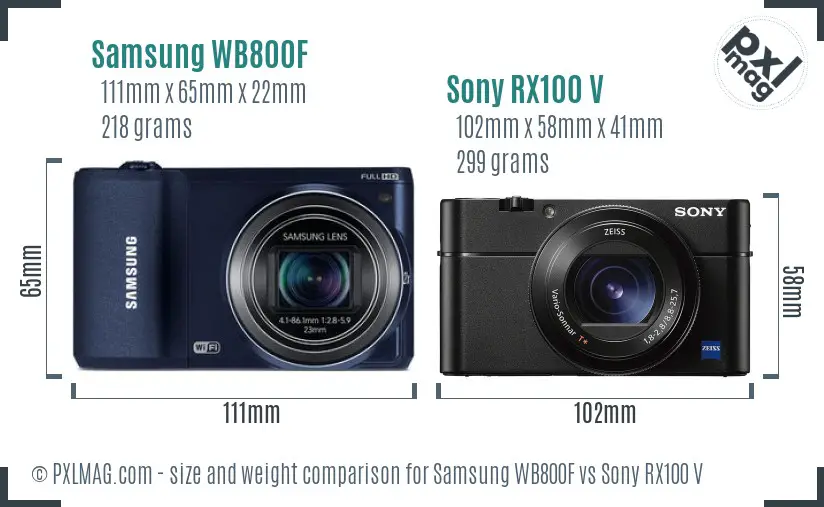 Samsung WB800F vs Sony RX100 V size comparison