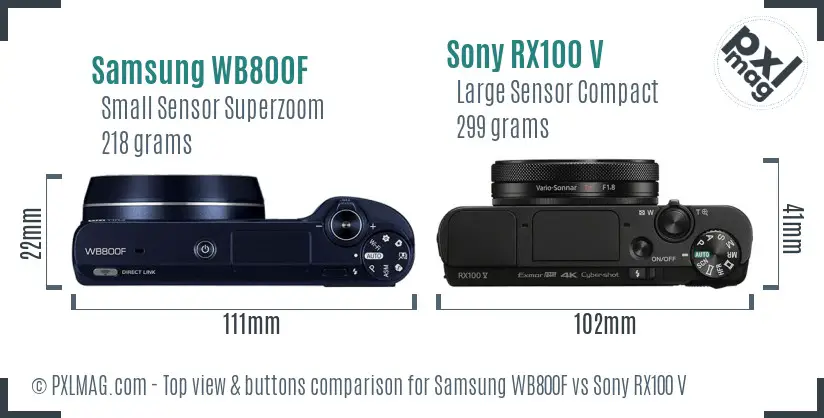 Samsung WB800F vs Sony RX100 V top view buttons comparison