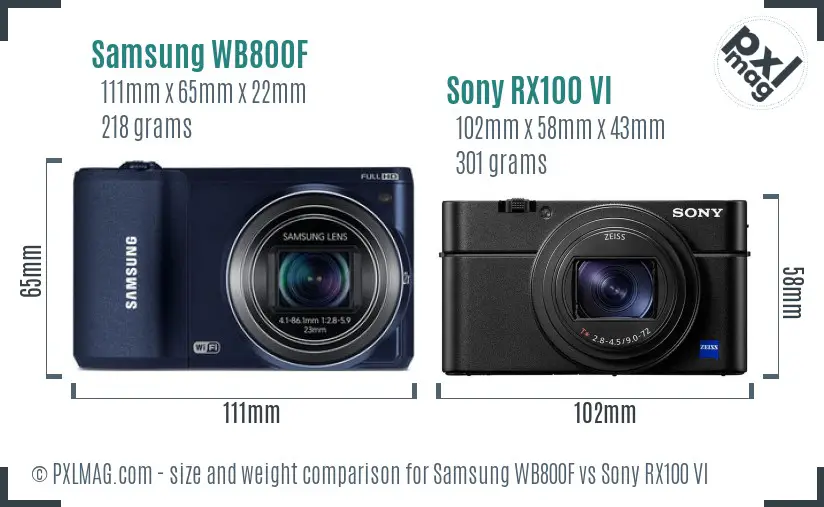 Samsung WB800F vs Sony RX100 VI size comparison