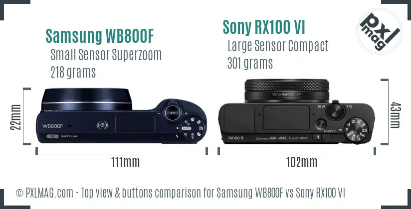 Samsung WB800F vs Sony RX100 VI top view buttons comparison