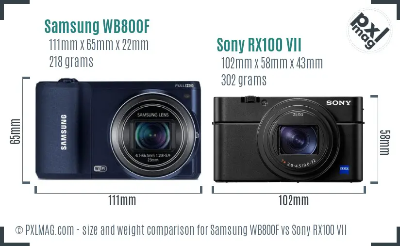 Samsung WB800F vs Sony RX100 VII size comparison