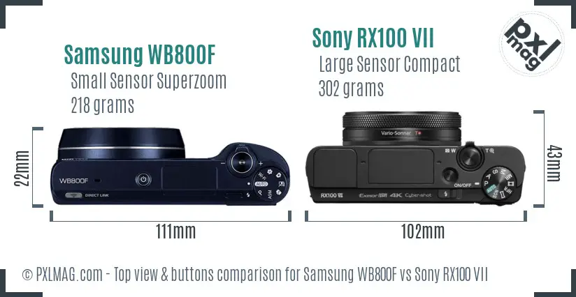 Samsung WB800F vs Sony RX100 VII top view buttons comparison