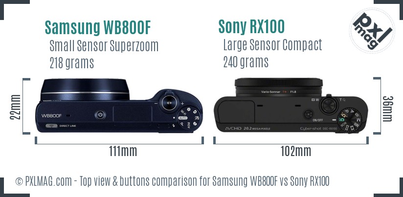 Samsung WB800F vs Sony RX100 top view buttons comparison
