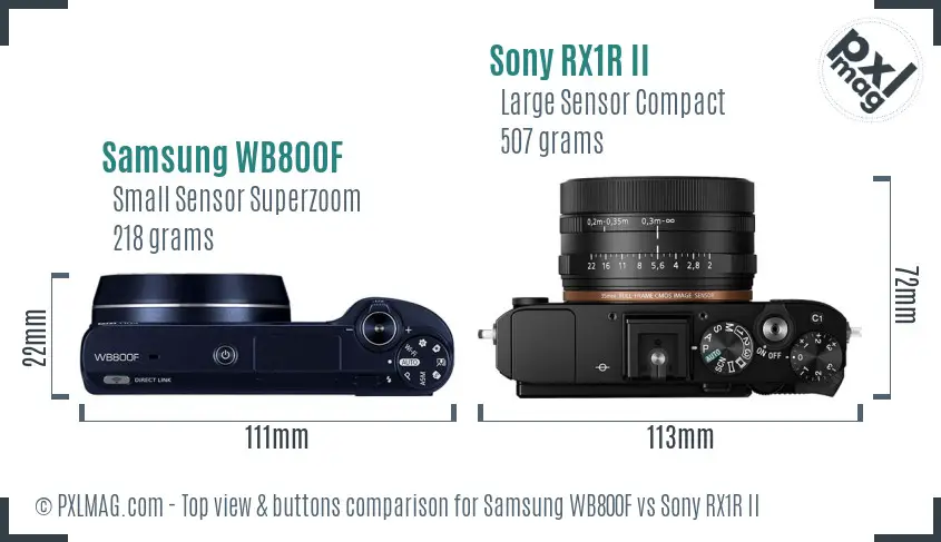 Samsung WB800F vs Sony RX1R II top view buttons comparison