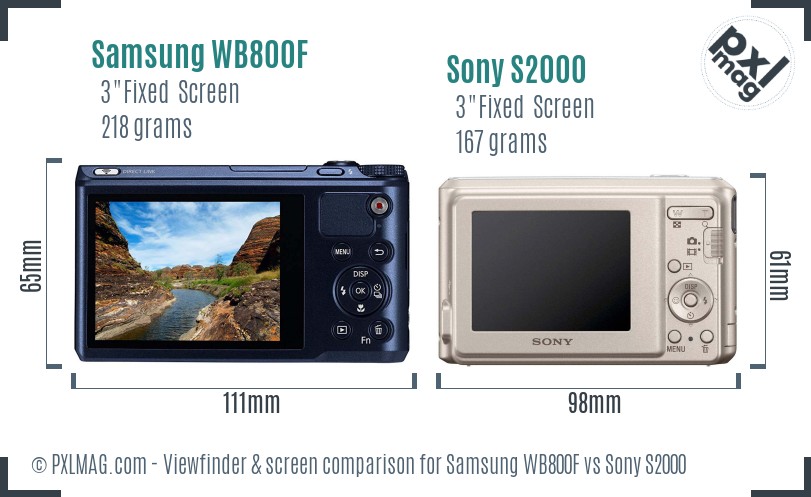 Samsung WB800F vs Sony S2000 Screen and Viewfinder comparison