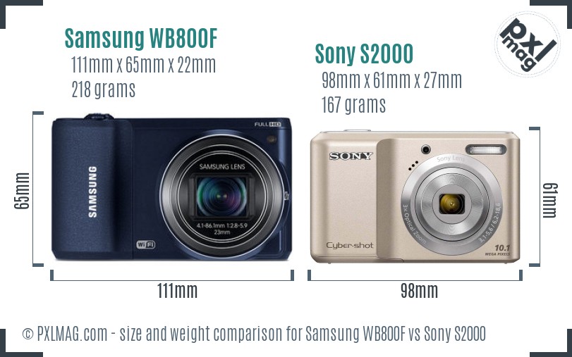 Samsung WB800F vs Sony S2000 size comparison